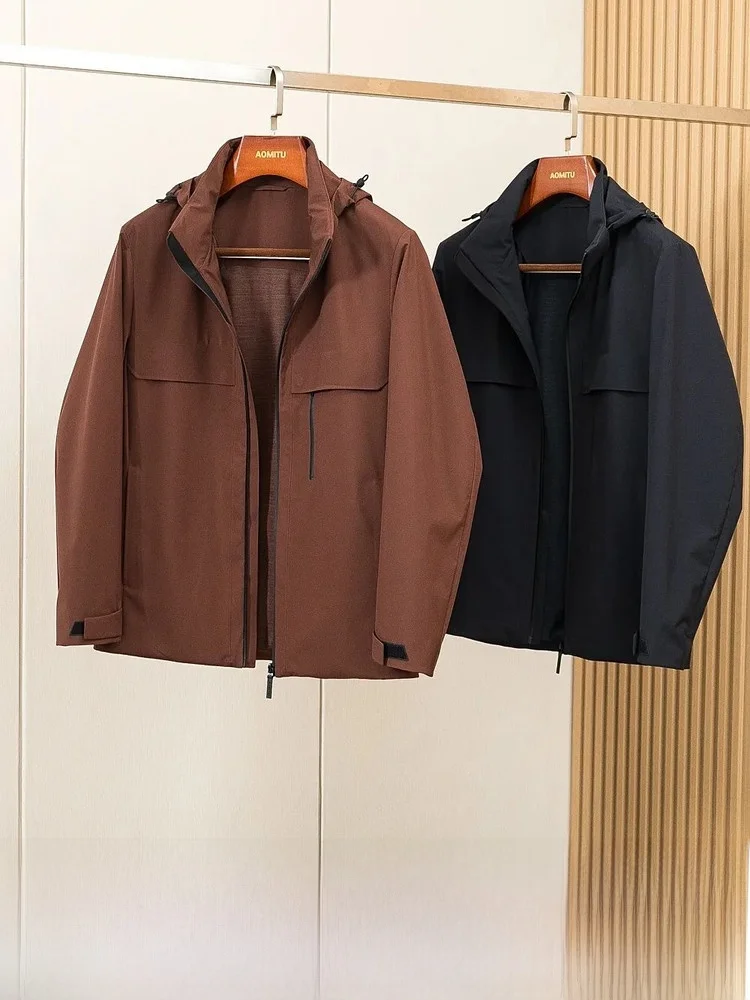 

Уличное мужское теплое пальто Jaet для поездок на работу, повседневное пальто из нейлонового волокна, длинное пальто с капюшоном на молнии све, осень-зима