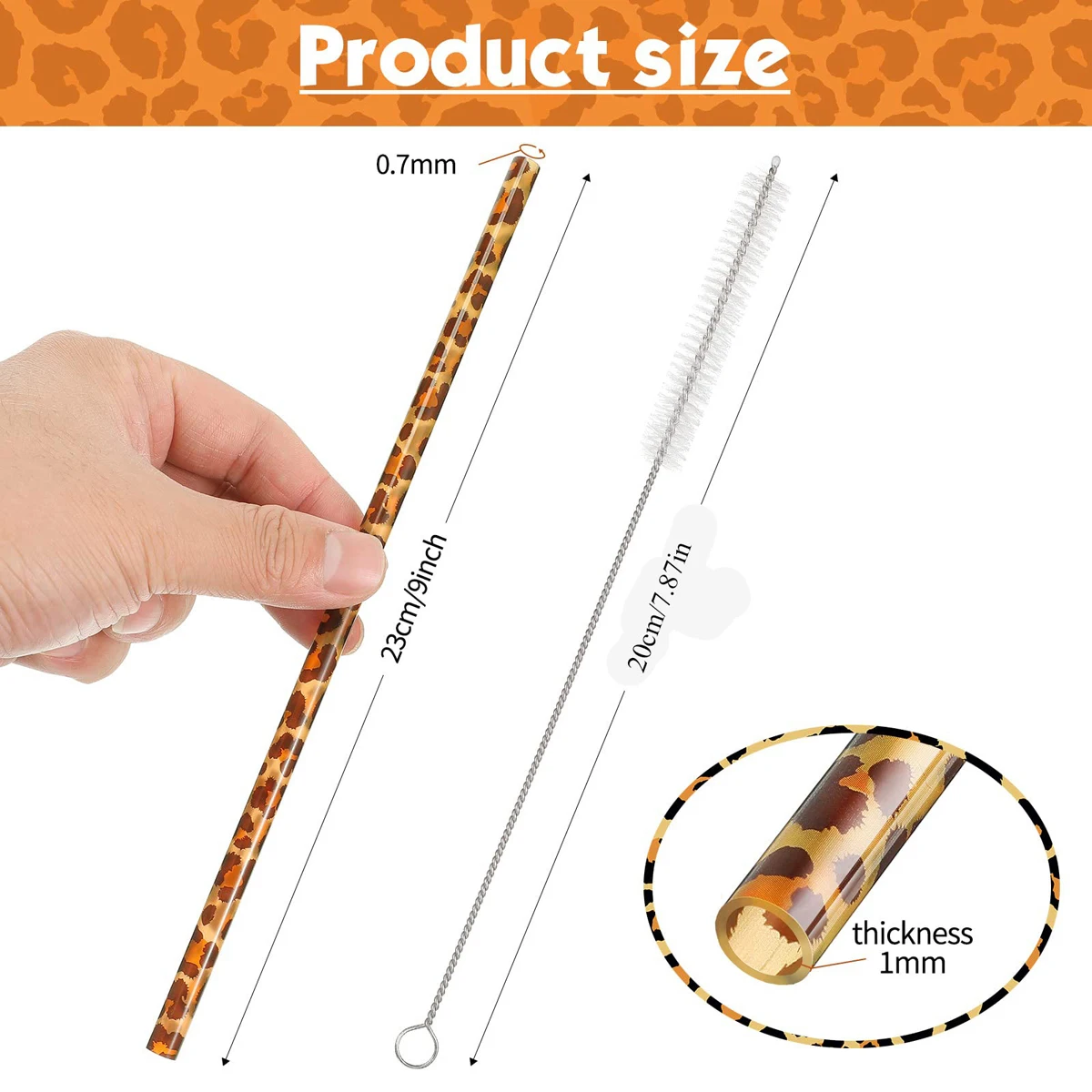 11pcs Reusable Leopard Print Straws with Cleaning Brush - Perfect for Women's Drinking, Birthday Wedding Party, Bottle Accessory
