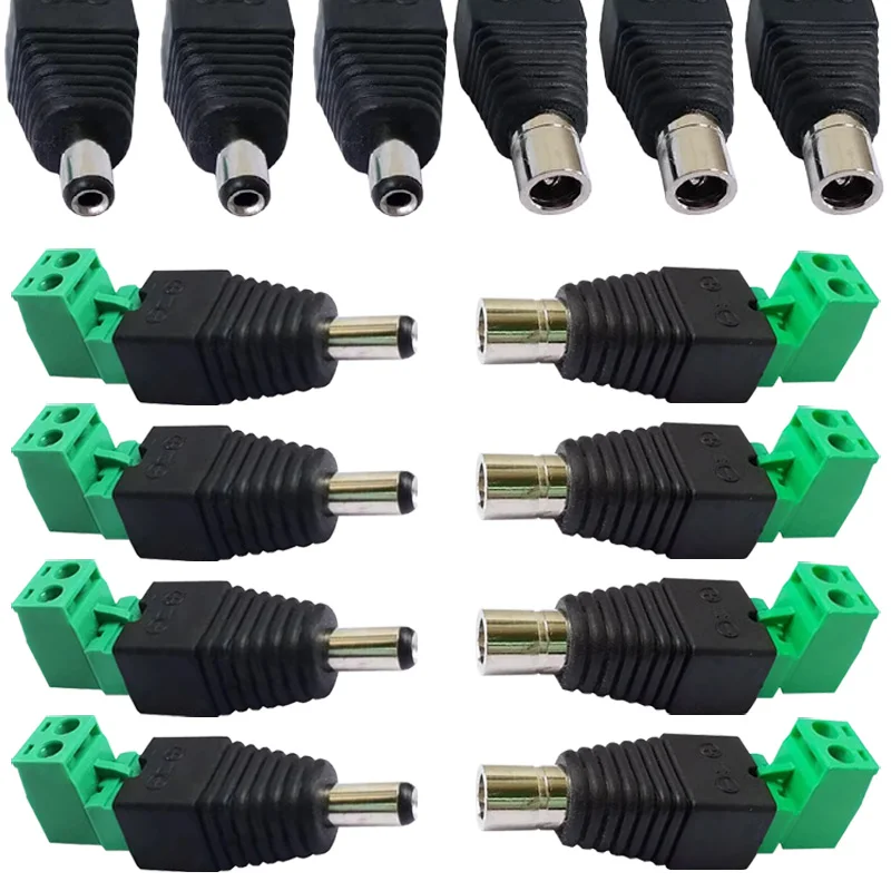 5/20Pcs 2.1mm X 5.5mm DC Power Plug 5.5*2.1mm Screw Fastening Type DC Male Female Plug Socket Adapter DC Connector