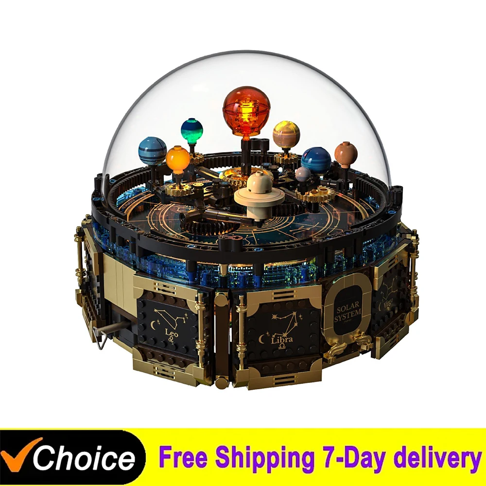 

989Pcs Rotating Universe Solar System Building Blocks Sun Earth Light Music Box Model Bricks Toys Desktop Ornaments Kids Gifts