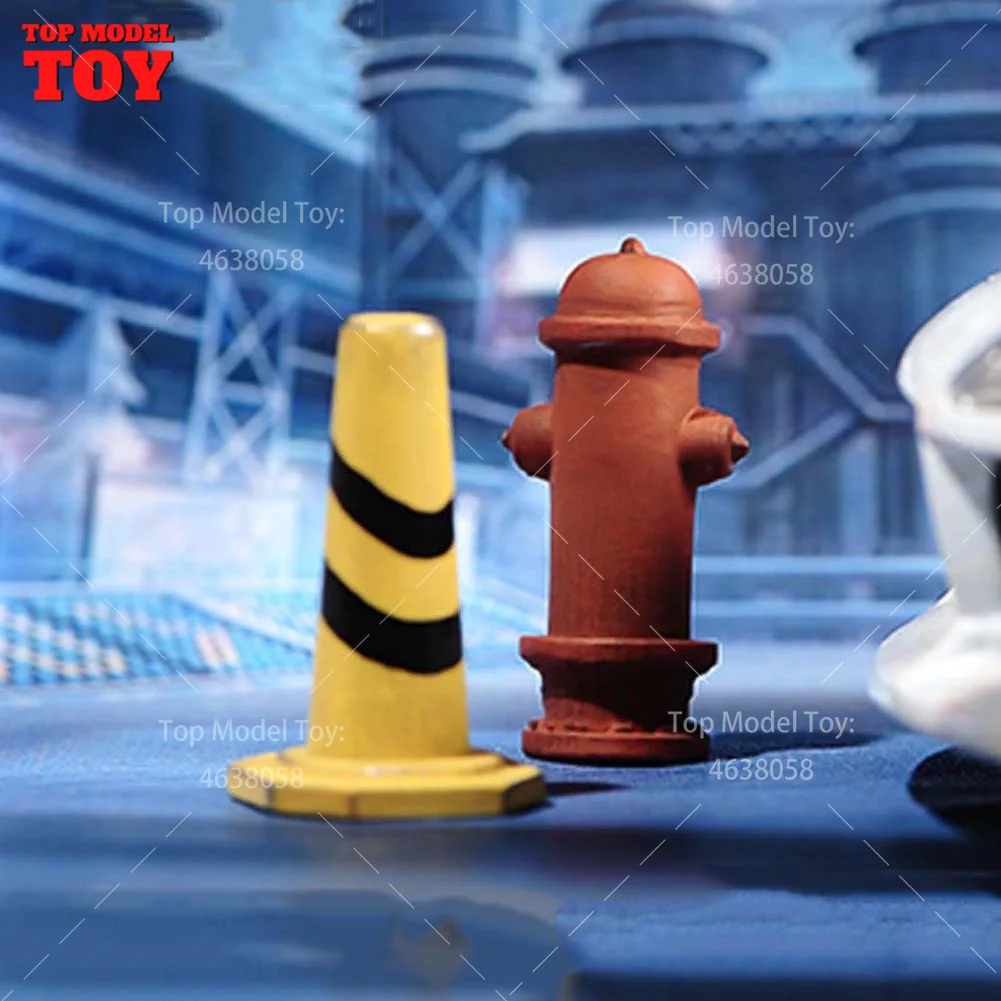 Painted Miniatures 1/64 1/87 1/43 Red Fire Hydrant Yellow Cone Bucket Scene Accessory Unpainted Model For Cars Vehicles Toys