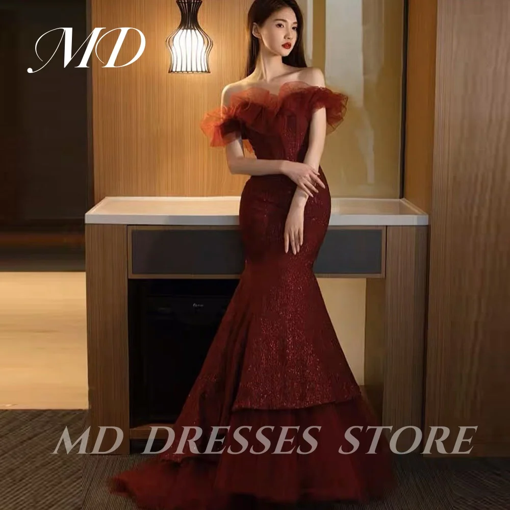 

MD Elegant claret Evening Gown Mermaid Off Shoulder Sweetheart Collar Special occasion Dress Pleat Vestidos de fiesta customised