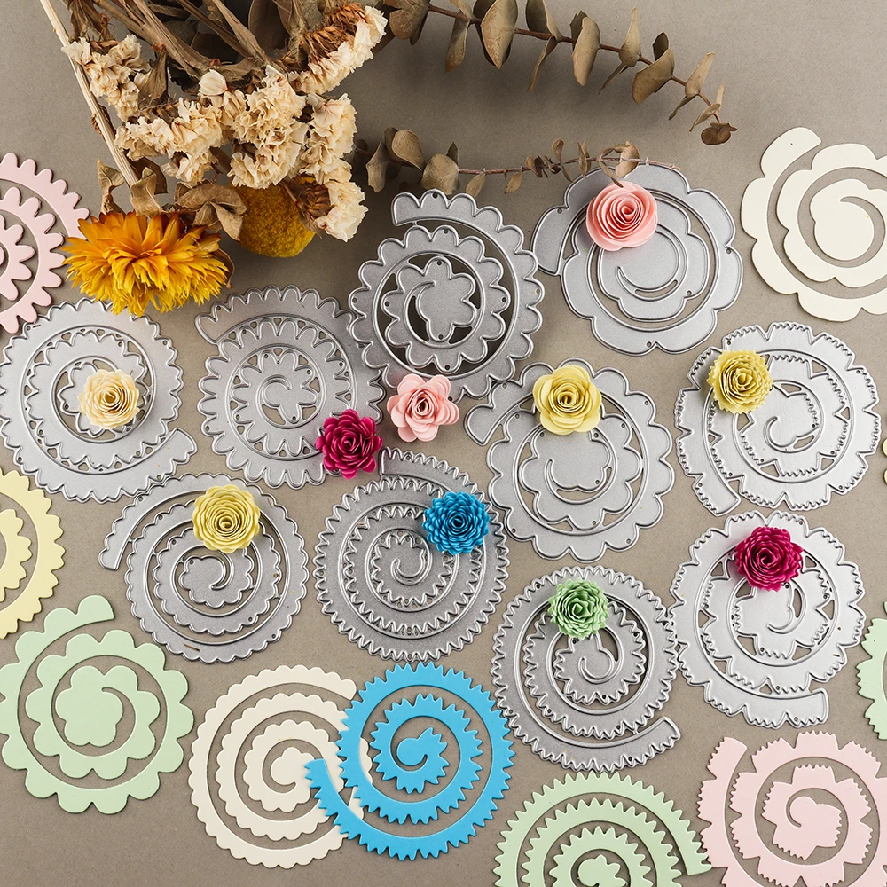 24pcs/set MIni Spiral Flowers Garland Metal Cutting Dies for DIY Scrapbooking Album Decorative Craft Embossing Paper Card Making