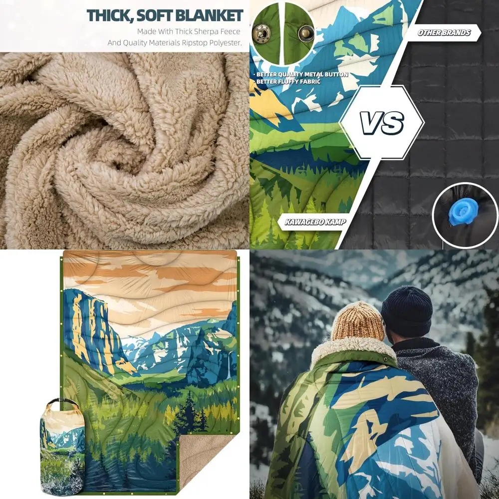 

Ultralight Sherpa-Lined Camping Blanket, 78x56, Warm & Soft for Cold Weather Adventures