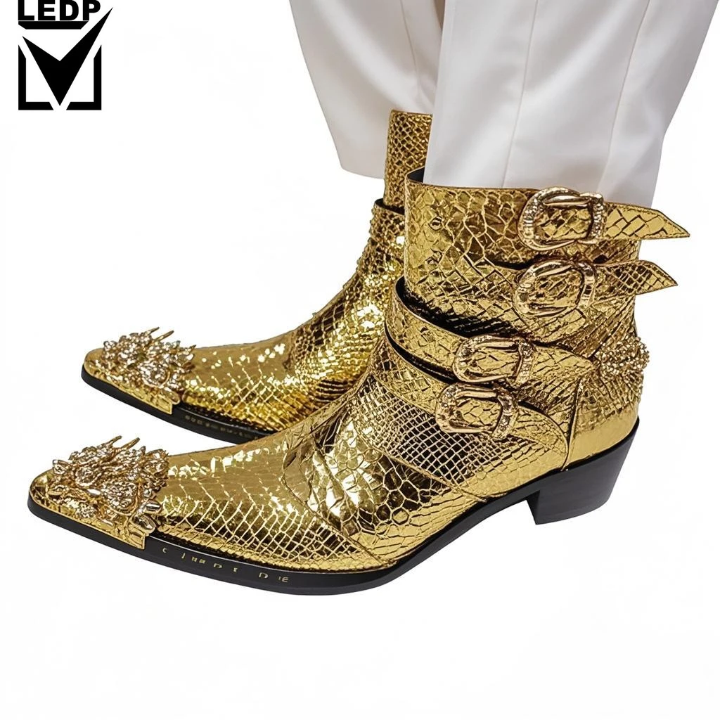 الذهبي ماجيك الأحذية العلامة التجارية فستان الزفاف حذاء جلد طبيعي حفل زفاف فاخر عادية أحذية أنيقة رسمية أحذية تشيلسي الرجال #6
