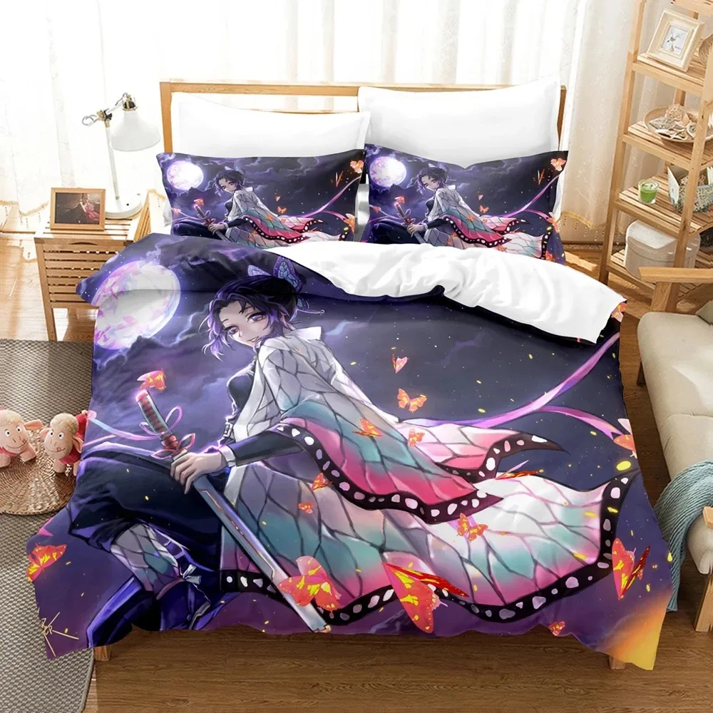 Ensemble de literie imprimé 3D Anime Demon Slayer, linge de lit Kochou ShISA Bu, Twin Single Queen King, couverture complète de athlon, adolescents garçons, 200x200