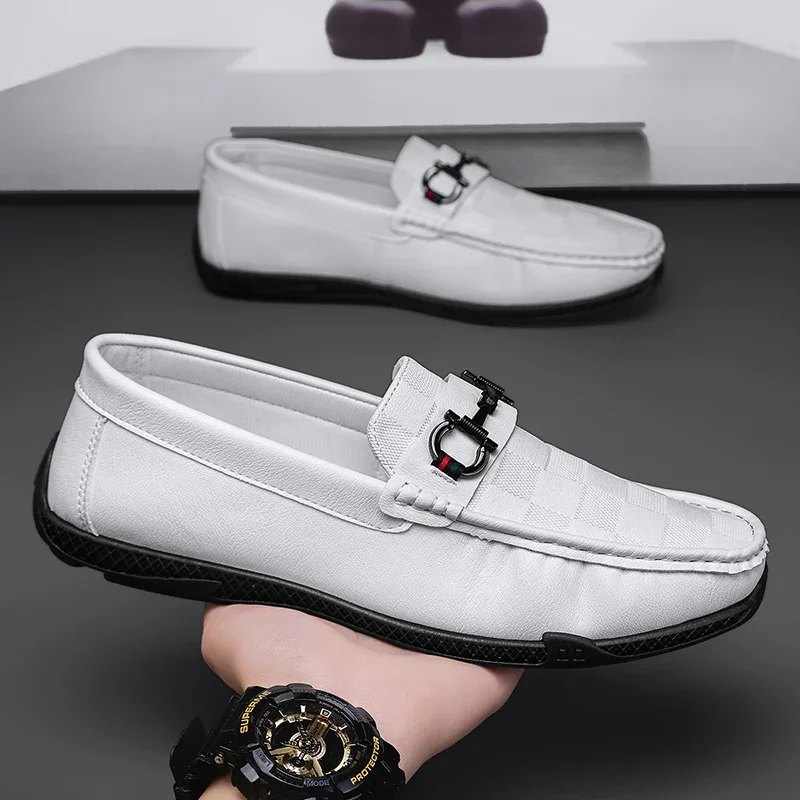 

Luxury Brand White Breathable Slip on Driving Shoes Leather Men Casual Shoes Black Formal Men Dress Shoes Designer Men Loafers