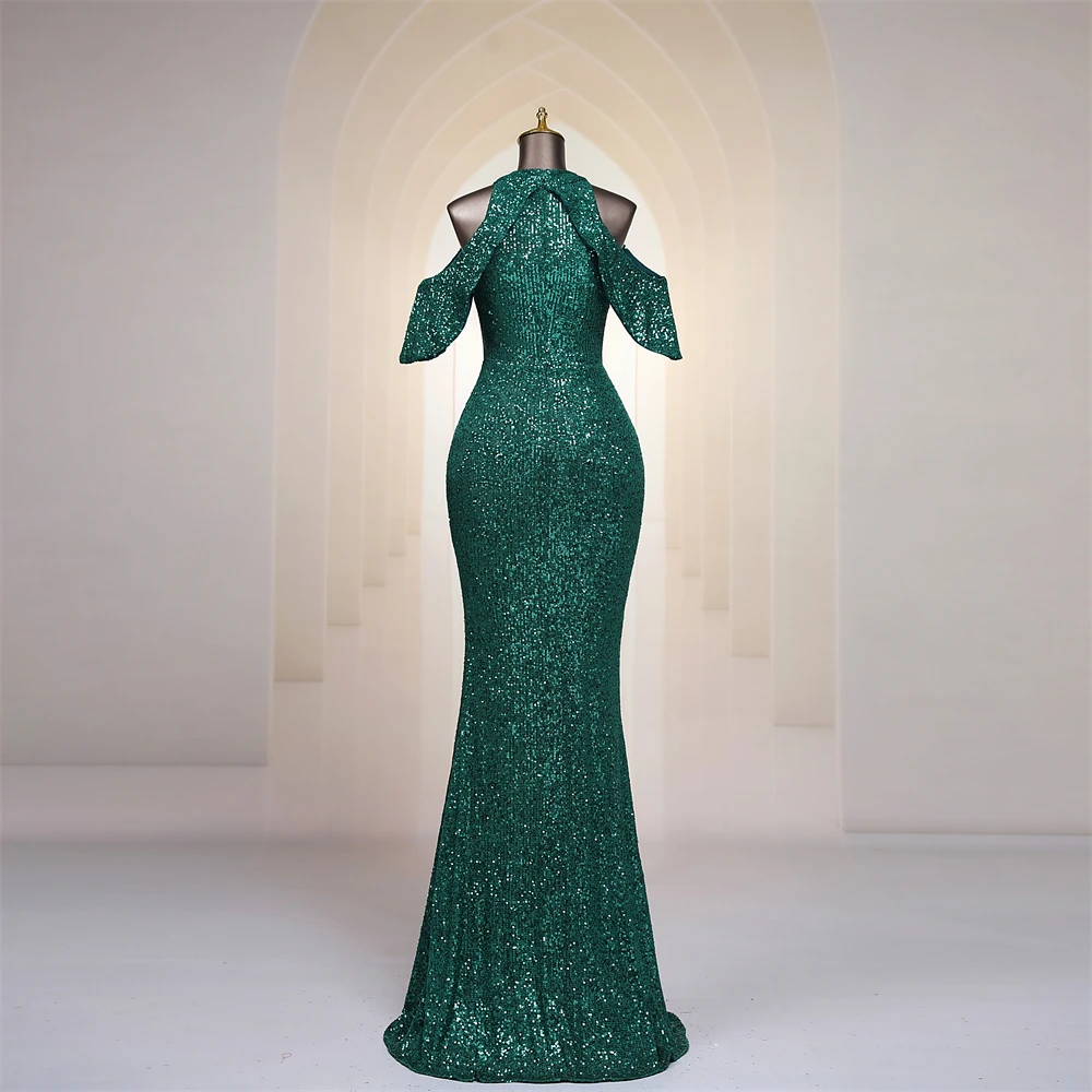 Green Sequins Long Formal Evening Dresses Mermaid Sexy Keyhole Neck Off Shoulder Women Trumpet Prom Dresses Party Dress