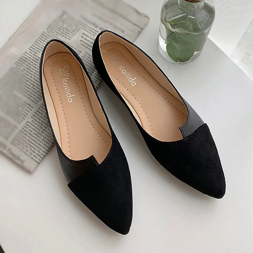 

35-40 Leather Shoes Splice Color Shoe Ballerina Slip on Shoes Women Flats 2022 Fashion Pointed Toe Ballet Footwear Buty Damskie