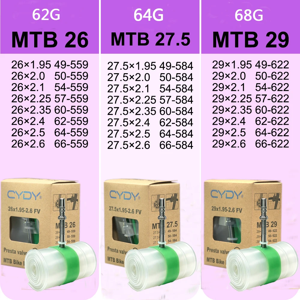CYDY Newly Upgra MTB Bike Inner Tube Presta Alu Valve 45/65mm  Tyre 26 27.5 29 Mtb Bike Tires 1.95 2.0 2.1 2.25 2.35 2.4 2.5 2.6 view 6