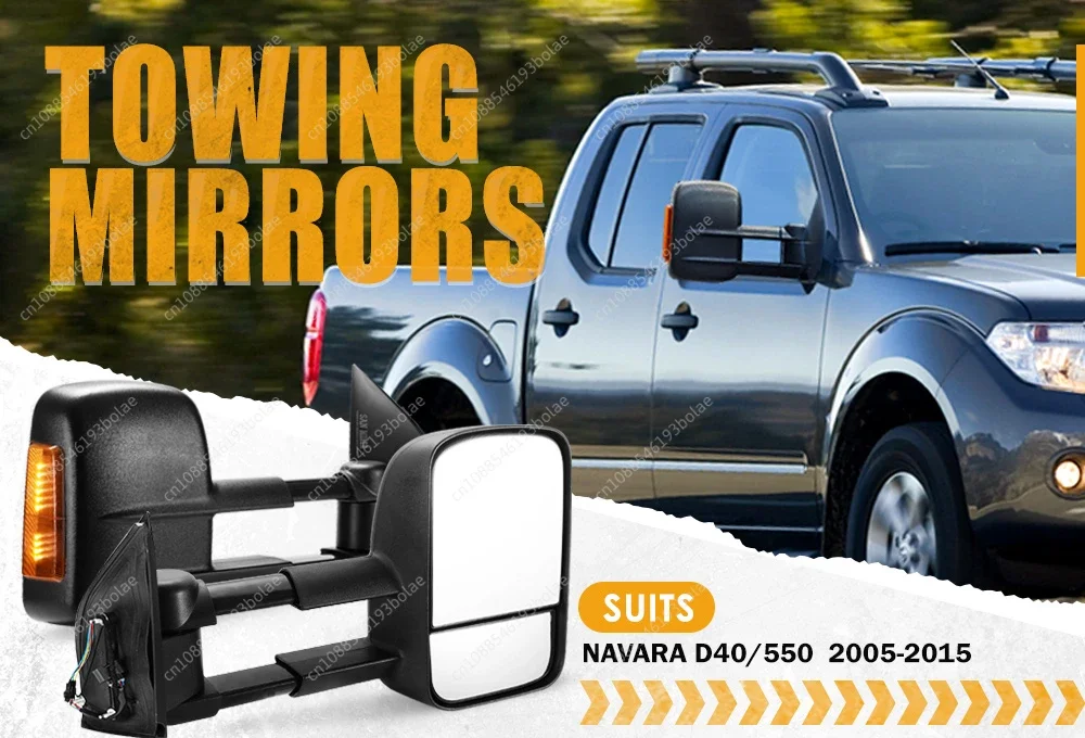 Right Rudder Black Car ExtendableTowing Mirrors for Nissan Navara Nissan Navara D40 2005-2015