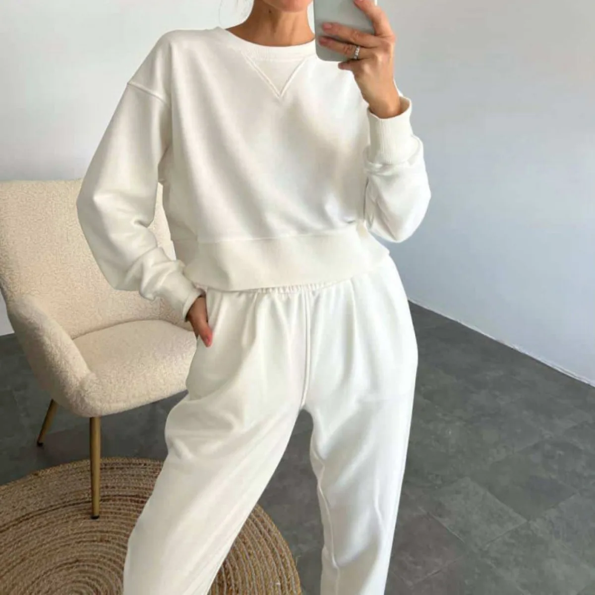Girocollo Sport Moda Casual Allentato Autunno Felpa Abbigliamento Manica lunga Ombelico Pantaloni con coulisse Palestra Fitness Streetwear
