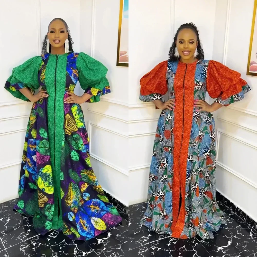 

Customized African Dresses Women Elegant Muslim Summer Fashion Kaftan Abaya Boubou Robe Dashiki Ankara Print Outfit Evening Gown