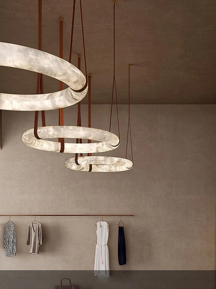 2024 New Trend Leather Belt lives With Marble LED Chandelier Lighting Hanging Lamps Suspension Luminaire Lampen For Living Room