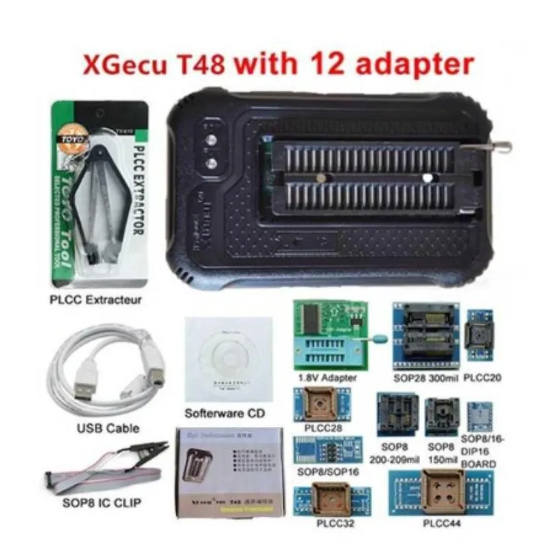 T48 [TL866-3G] Programmer with Adapters Set ISP Cable Support 28000+ ICs for SPI/Nor/NAND Flash/EMMC BGA153/162/169/100/221 TSOP