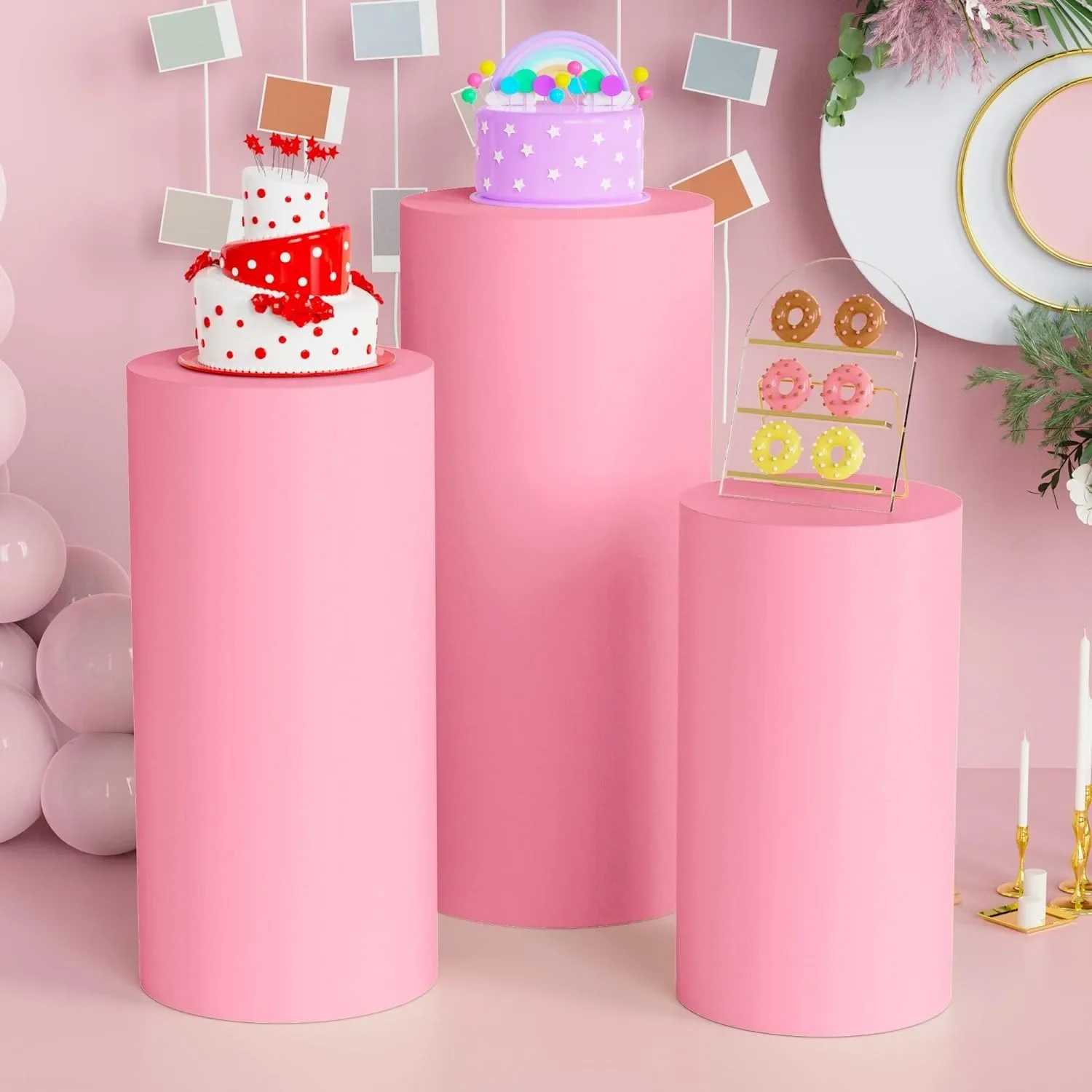 Spandex Cylinder Pedestal Covers Wedding Birthday party Cylindrical cloth cover Set 3PCS