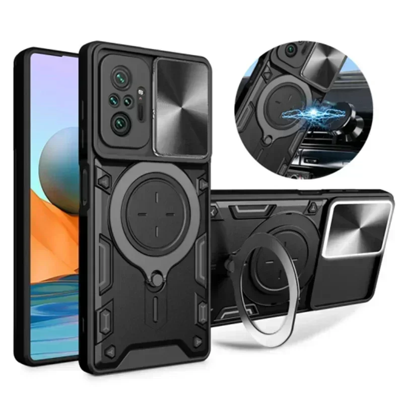 

For Redmi Note10 Pro Case Slide Camera Lens Protect Armor Ring Holder Phone Case For Xiaomi Redmi Note 10 Pro Max 10S Back Cover