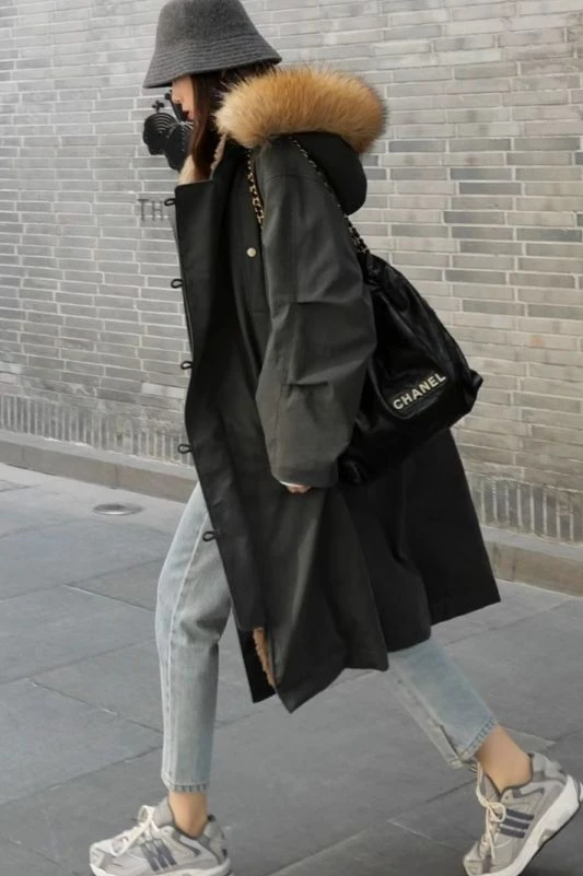 

Winter New Women's Oversized Down Cotton Jacket Workwear Hooded Windproof Parka Cotton Jacket