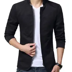 Casual Men Blazer Spring Autumn Stylish Business Casual Jacket Solid Color Stand Collar Zipper Pockets Thin Slim Blazer Coat