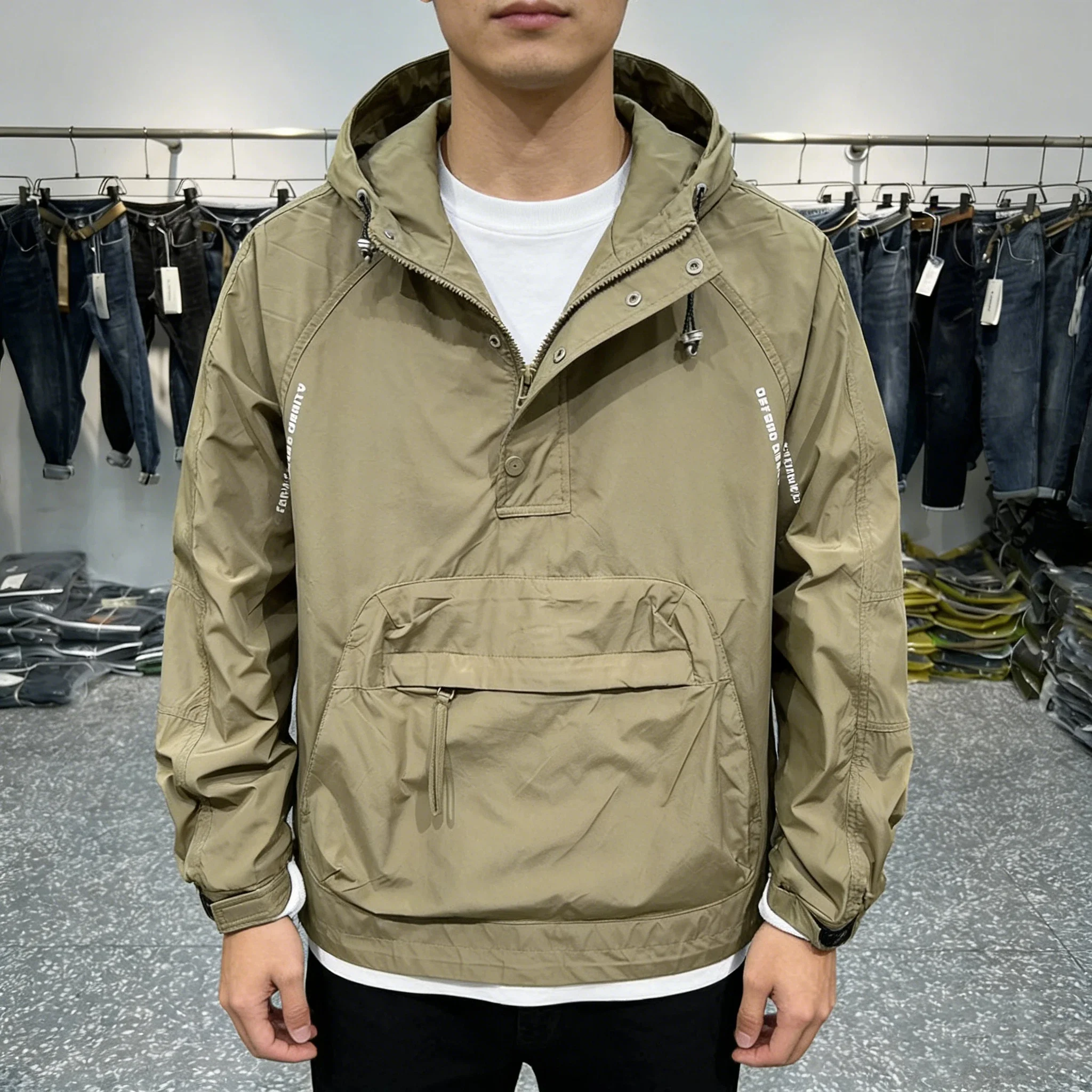 Men's Workwear Hooded Jacket Waterproof Windproof Outdoor Casual Loose Coat Windbreaker Hoodie Jacket