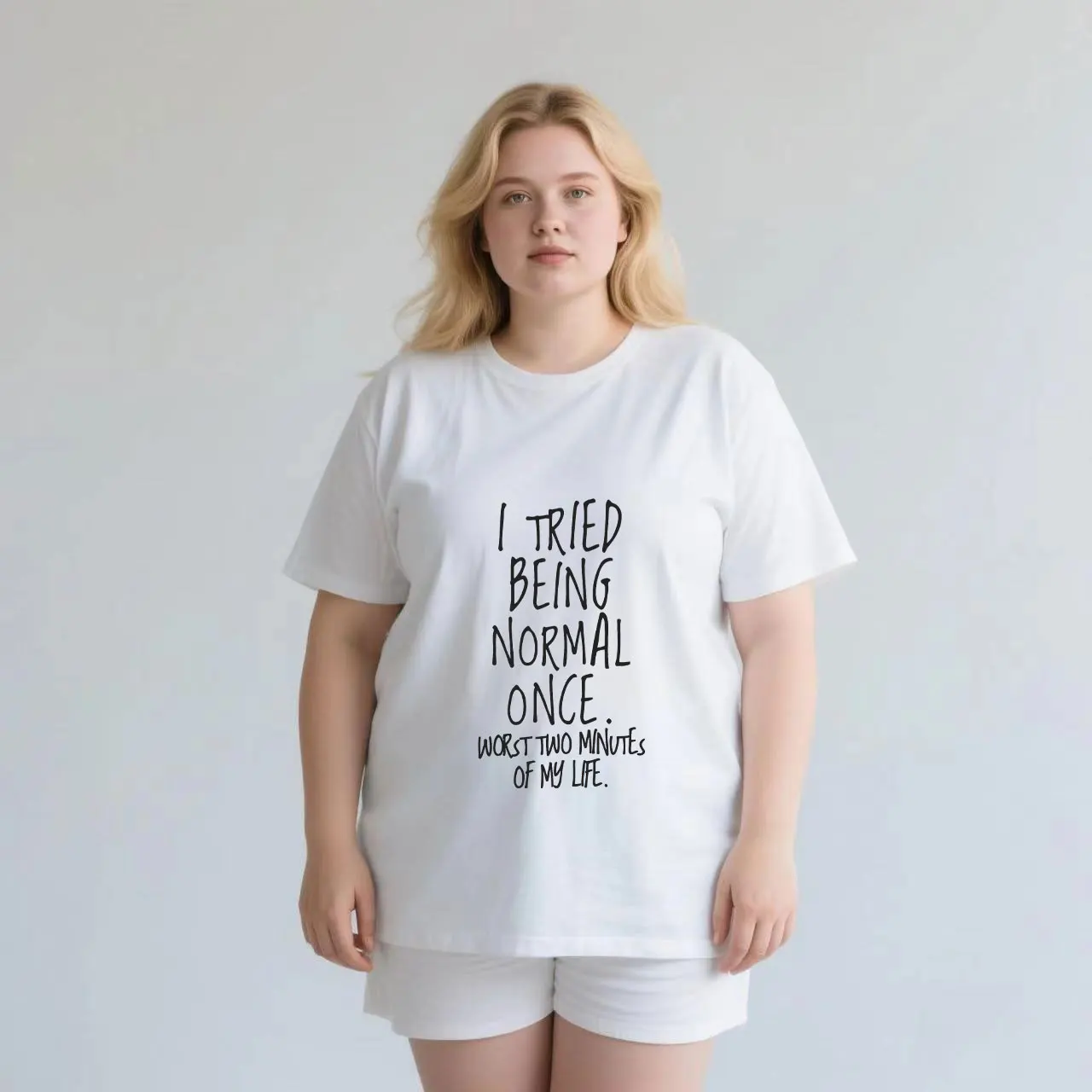 

Simple letter printed round neck top plus size Ladies' casual short sleeved T-shirt white