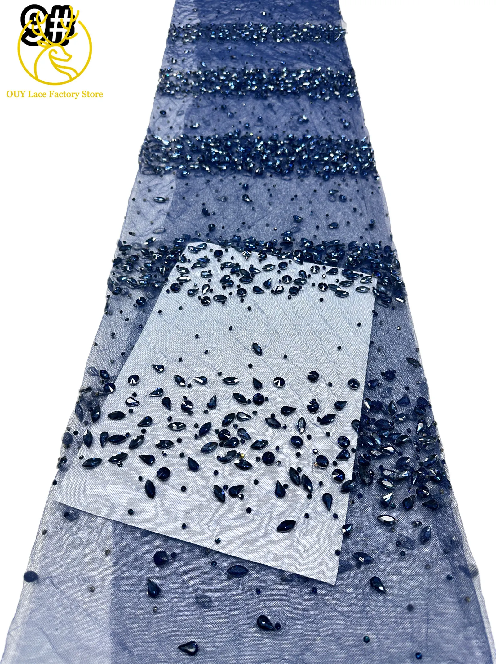Goldener Luxus-Tüll-Spitzenstoff aus Dubai, hochwertiger nigerianischer afrikanischer Diamant-Tüll-Spitzenstoff für Hochzeitskleidung. – Detail 19