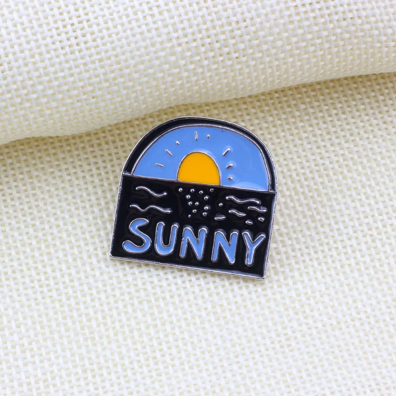 Weather Icon Enamel Pins Cartoon Sea Sunrise Sun Moon Star Night Brooch Lightning Cloud Pin Clothes Badges Jewelry Gift for Kids