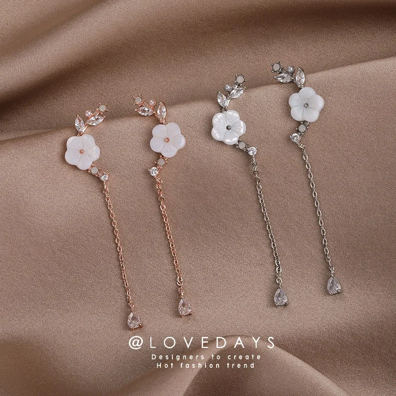 Earrings Shell Floral 3D Long Drop Sweet Delicate Lightweight Alloy Durable for Women Daily Elegant