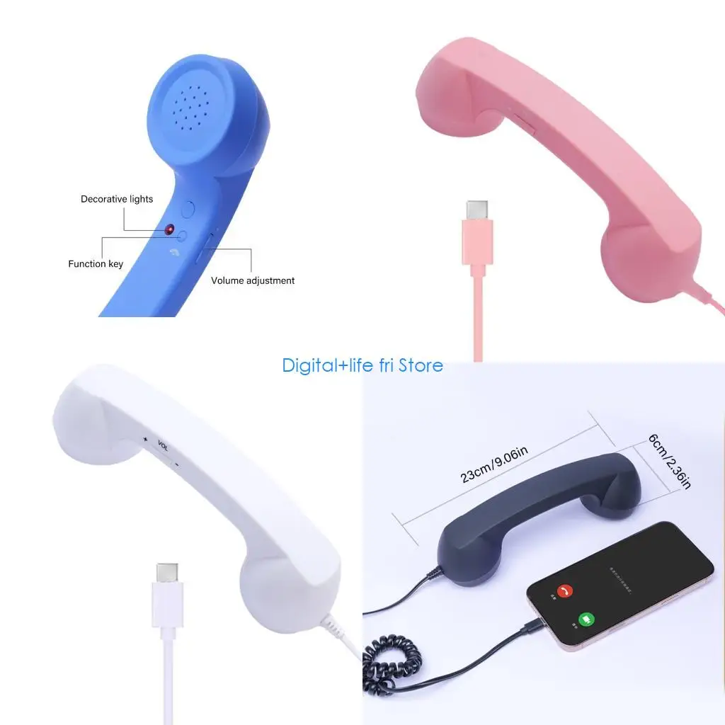 E06D Type C Retro Phone Handset Cord Headsets With Ergonomic Handle For Clear Calls