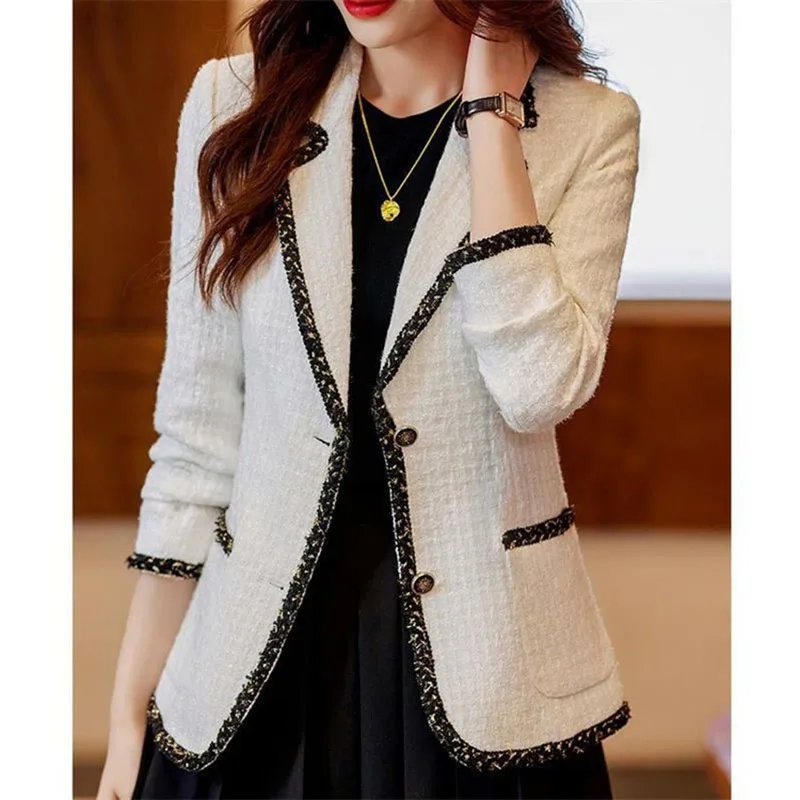 Autumn Winter Ladies Casual Blazer Women Black Green Beige Plaid Jacket Female Long Sleeve Single Breasted Slim Coat Outerwears