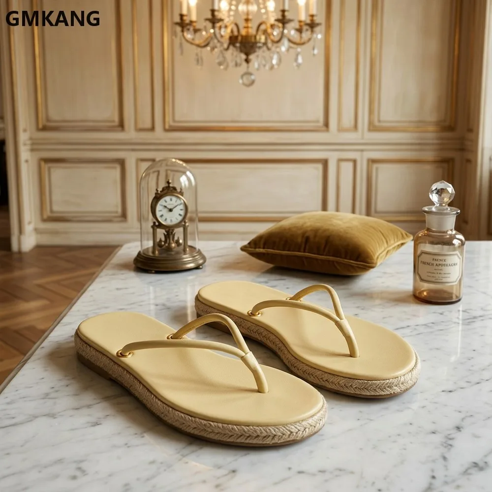 Womens Soft Leather Metallic Flip Flop Sandals Slip Ons Cushioned Flat Summer Beach Casual Shoes Comfort Daily Wear