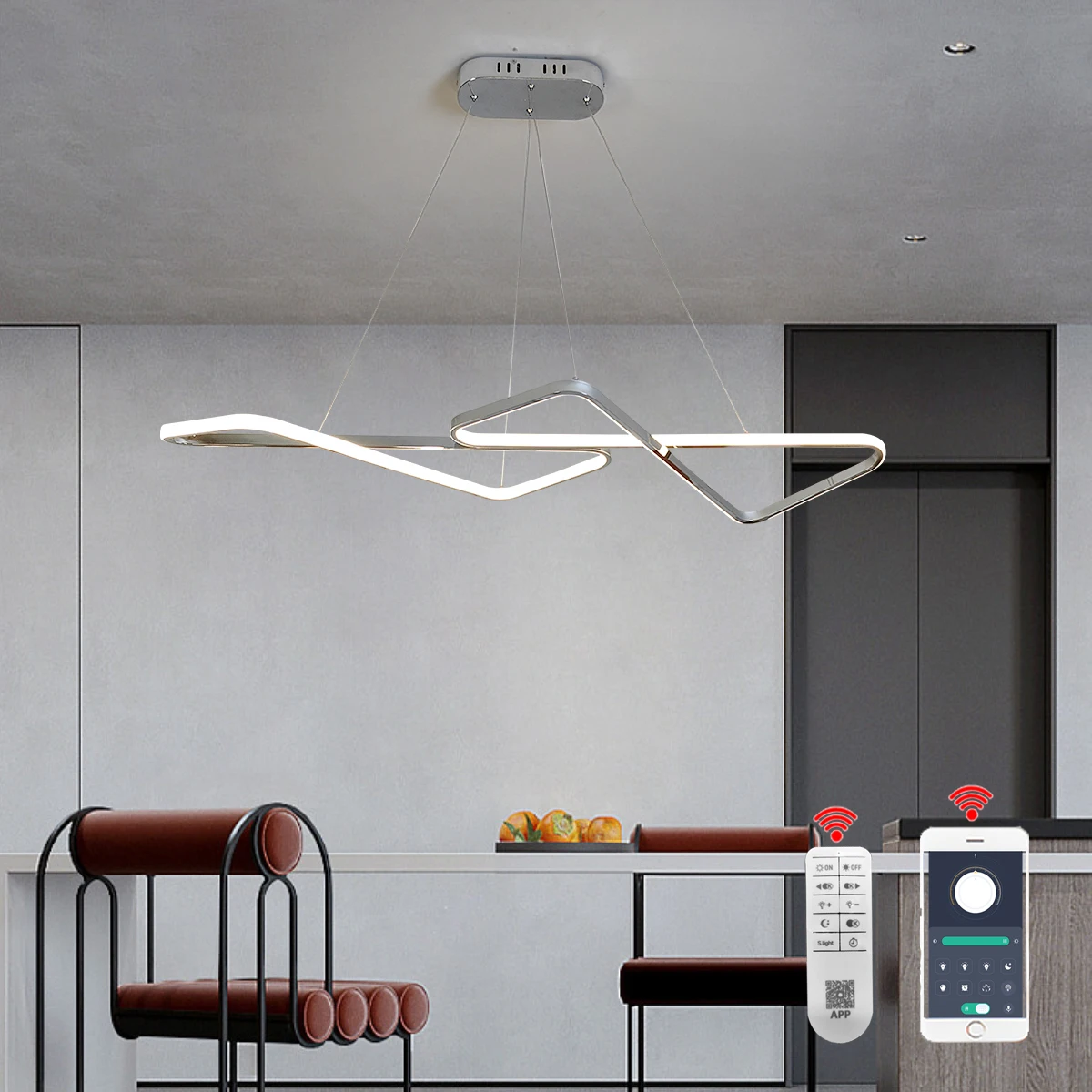 Modern Led Chandelier Led Pendant Light Chandelier For Living Dining Room Kitchen Island Hanging Light L120cm W/Remote Control