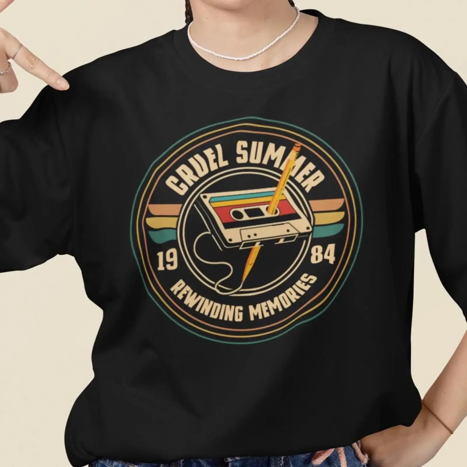 Retrowave Cassette Tape T Shirt Mixtape 80s Vintage Band for Vinyl Lovers vintage Washed Stretched Soft Top For Everyday Wear