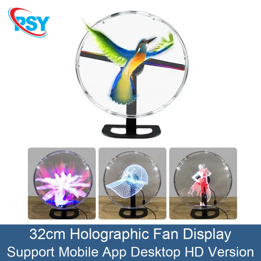3D Indoor Hologram Pixel Fan 224 Lights Acrylic Cover and Desktop Stand Display Advertising Display Bluetooth APP Control
