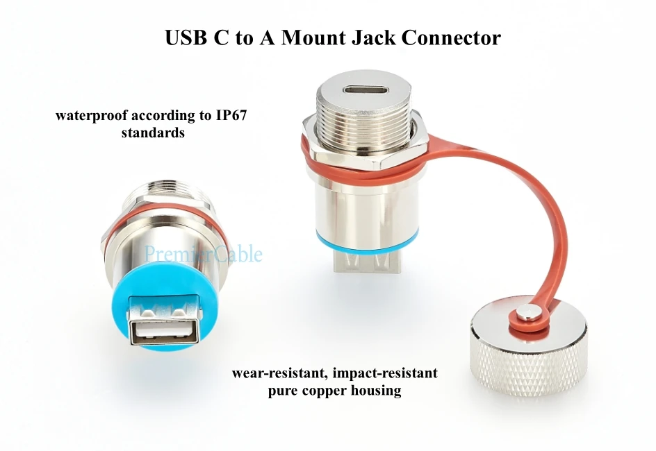 Robuster USB 2.0 A-Buchse auf Typ-C-Buchse-Koppler, IP67, für bündige Einbaumontage, Schottmontage, Durchgangsanschluss für Laden und Datenübertragung. – Detail 4