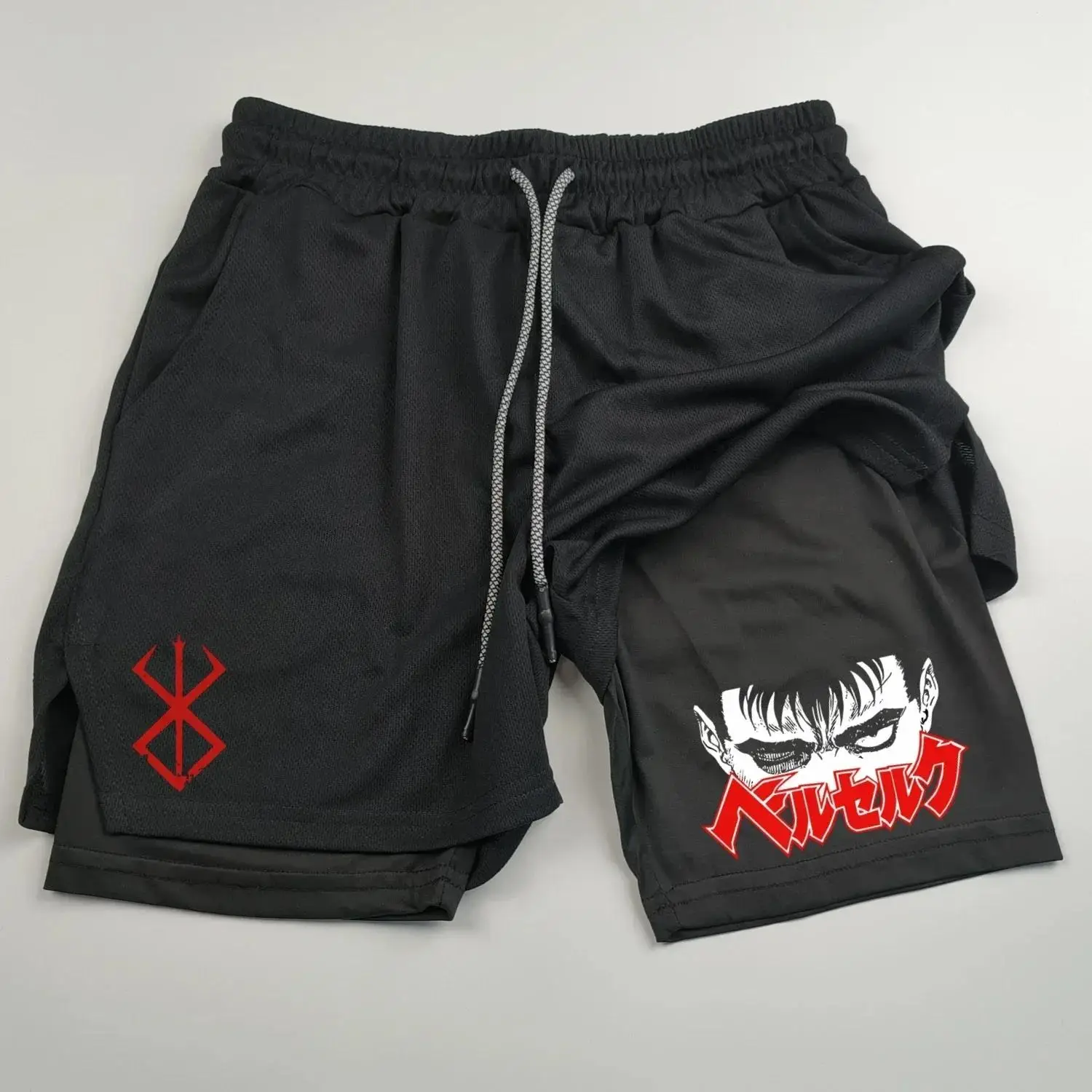 

Anime Berserk Guts Men's 2 in 1 Sports Shorts Outdoor gym men Quick drying Breathable Fitness Running