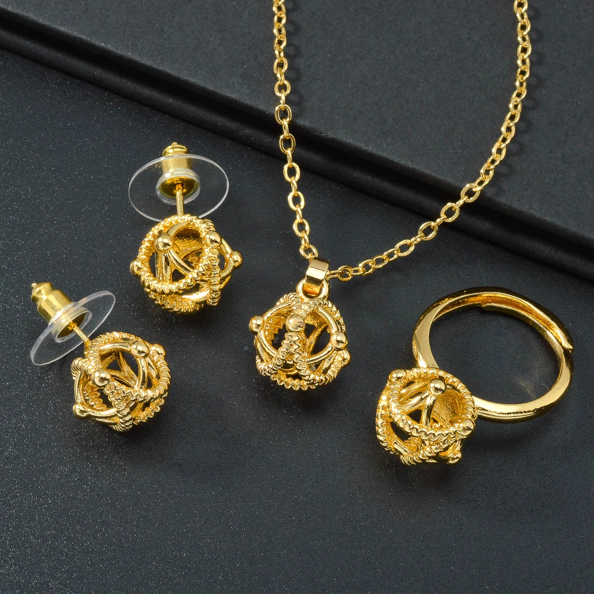 

ZEADear 18k gold plated Jewelry Sets Zircon Pendant Flower Charm hollow Earrings Necklace Ring Wedding Accessories Set Women