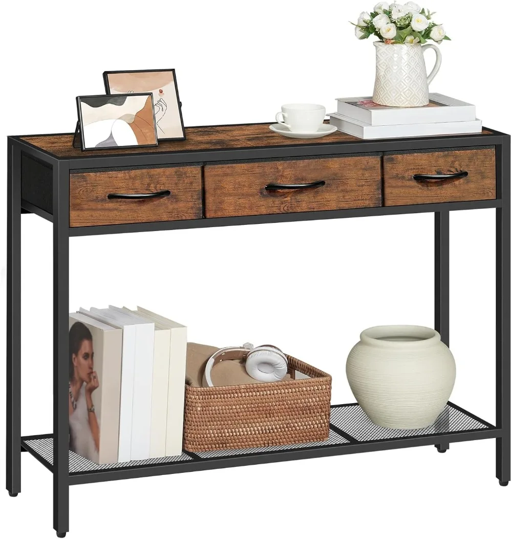 Console Table with Drawer,Table with Storage, Narrow Sofa Foyer Table for Living Room, Entrance, Hallway,Rustic Brown and Black