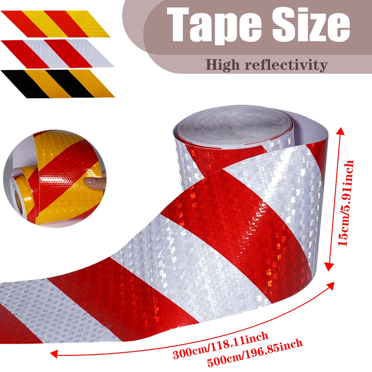 15cm Red/Yellow/Black High-Strength Reflective Tape - Diagonal, Enhances Outdoor Visibility For Vehicles/Road Signs stairway