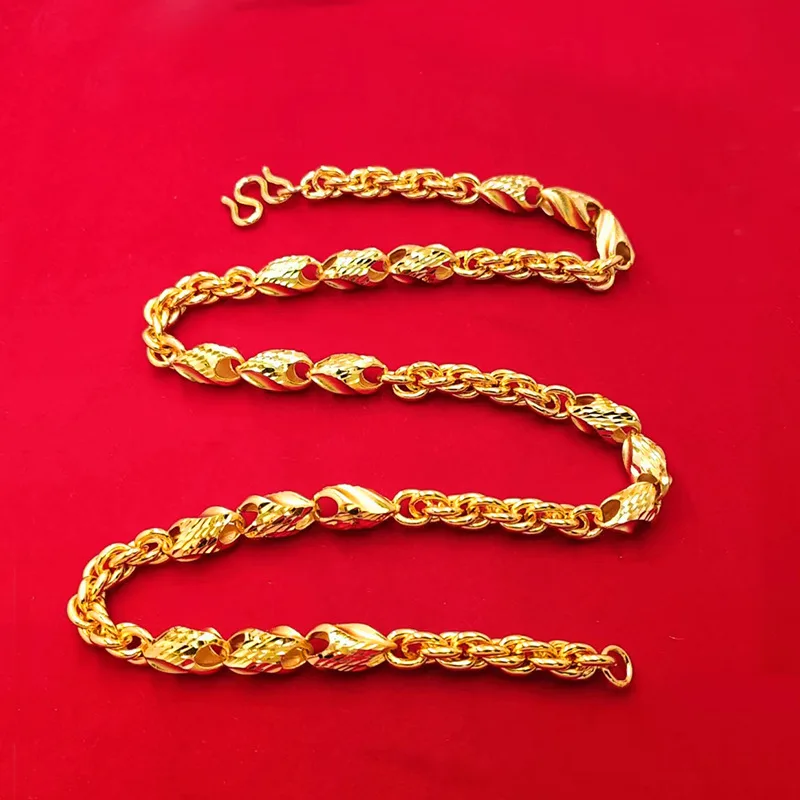 9999 gold braided olive men's necklace. Men's 10mm twisted cord necklace.