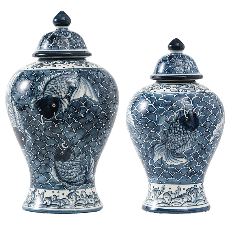 Scale Pattern Ceramic Vase Jar Arrangement Crafts Sealed Storage Decoration