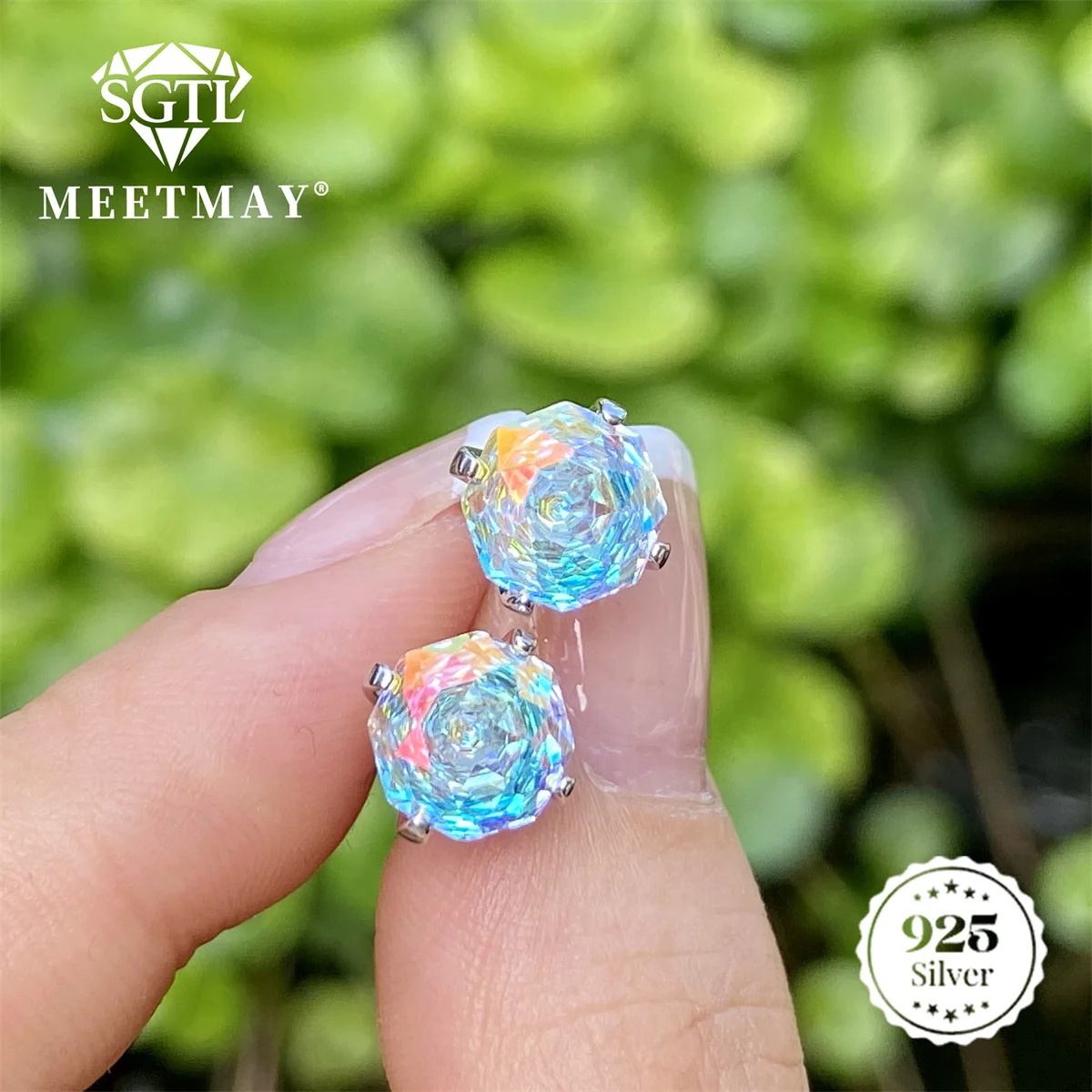 Bocarman Rose Cut Ohrstecker aus S925 Silber mit Paraiba Farbverlauf Zirkonia, Hypoallergener Glamouröser Schmuck für Sie – Detail 13