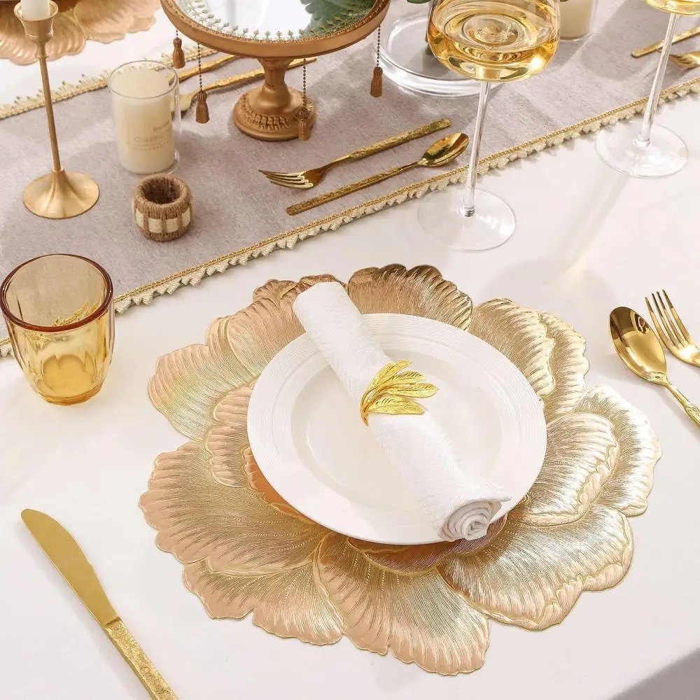 Round Pvc Placemat Lotus Flower Pattern Dining Table Mat Waterproof Insulation Pad Modern Style Kitchen Home Decorate