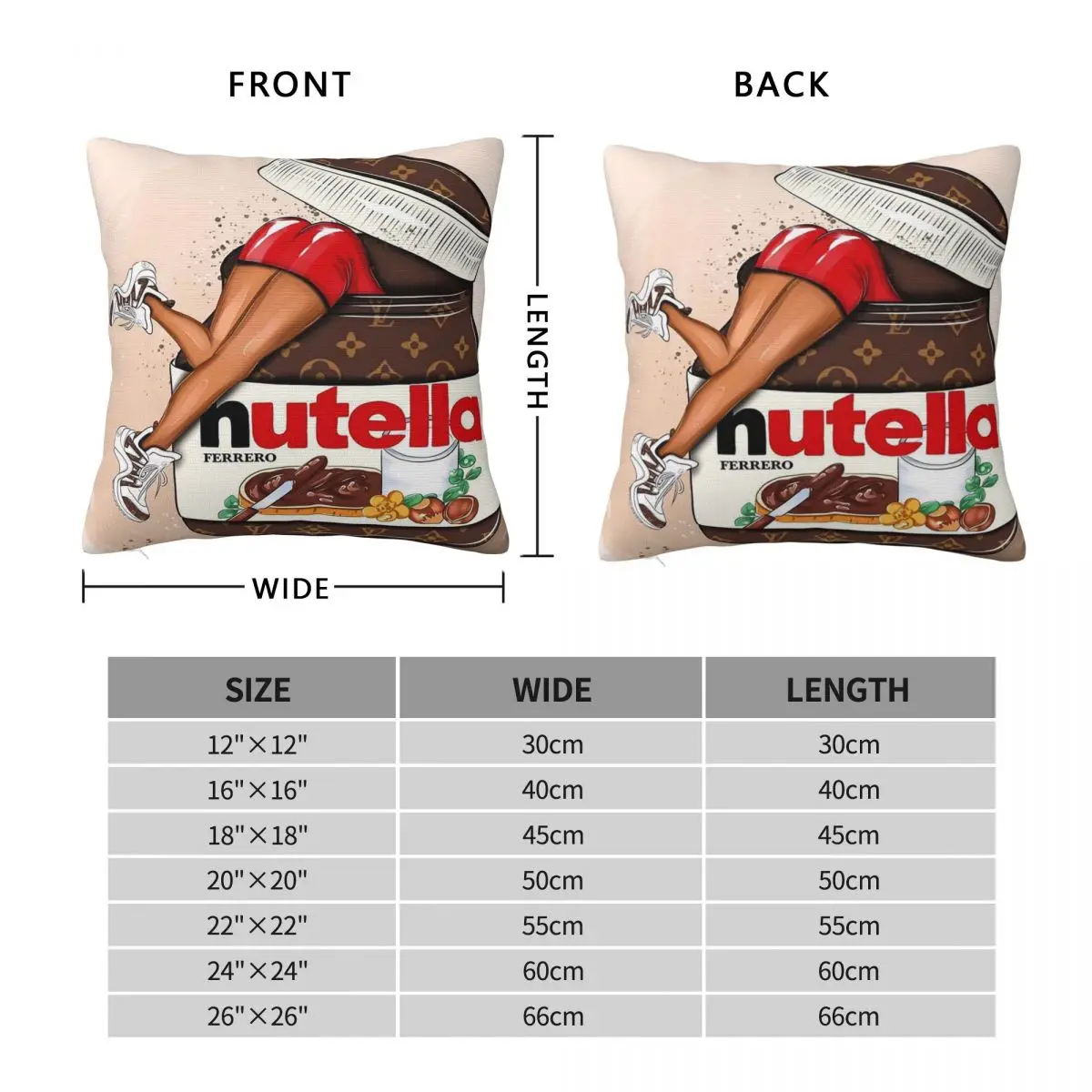 Nutella Cutie Square Pillowcase Polyester Pillow Cover Velvet Cushion Zip Decorative Comfort Throw Pillow For Home Bedroom