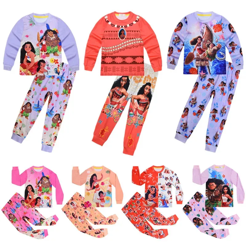 

l2025l New Cosplay Spring Autumn Vaiana Children's Clothing Sets Girls Sleepwear Kids Pajamas Suits Maui Costumes Baby Girl Moan