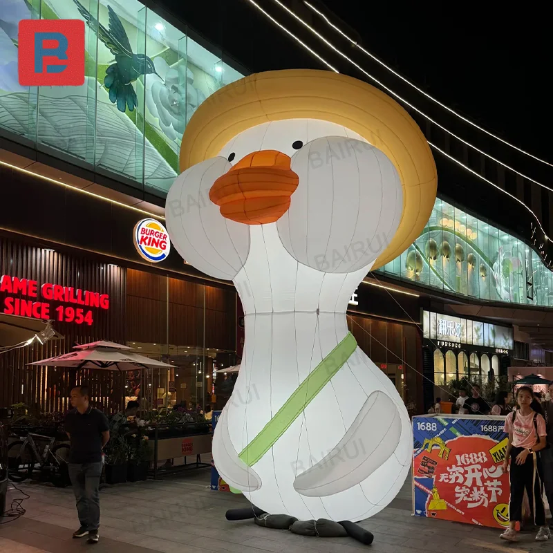 Pato blanco inflable gigante, muñeco de pato de dibujos animados para comida, restaurante, publicidad, parque, decoración nocturna