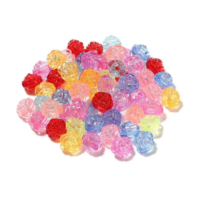 100Pcs/Lot 11mm Acrylic Beads Transparent Mixed Color Double Rose Flower Hole size 2.4mm Loose Beads Diy  Jewelry Bracelets