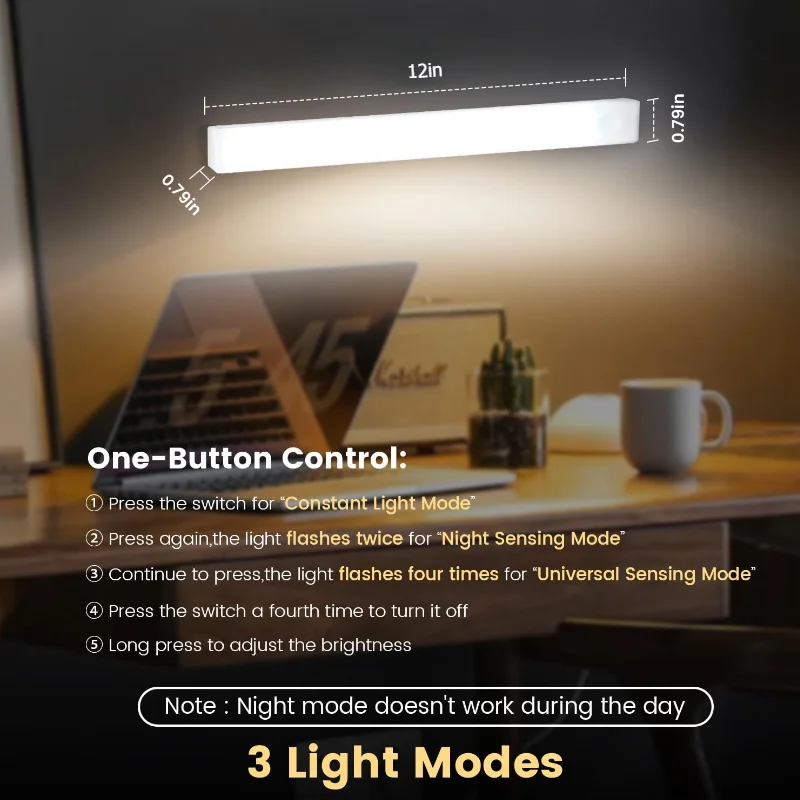 Motion Sensor LED Cabinet Light Type C Rechargeable Induction Night Light Wireless Portable Detector Lamp for Wardrobe Hallway