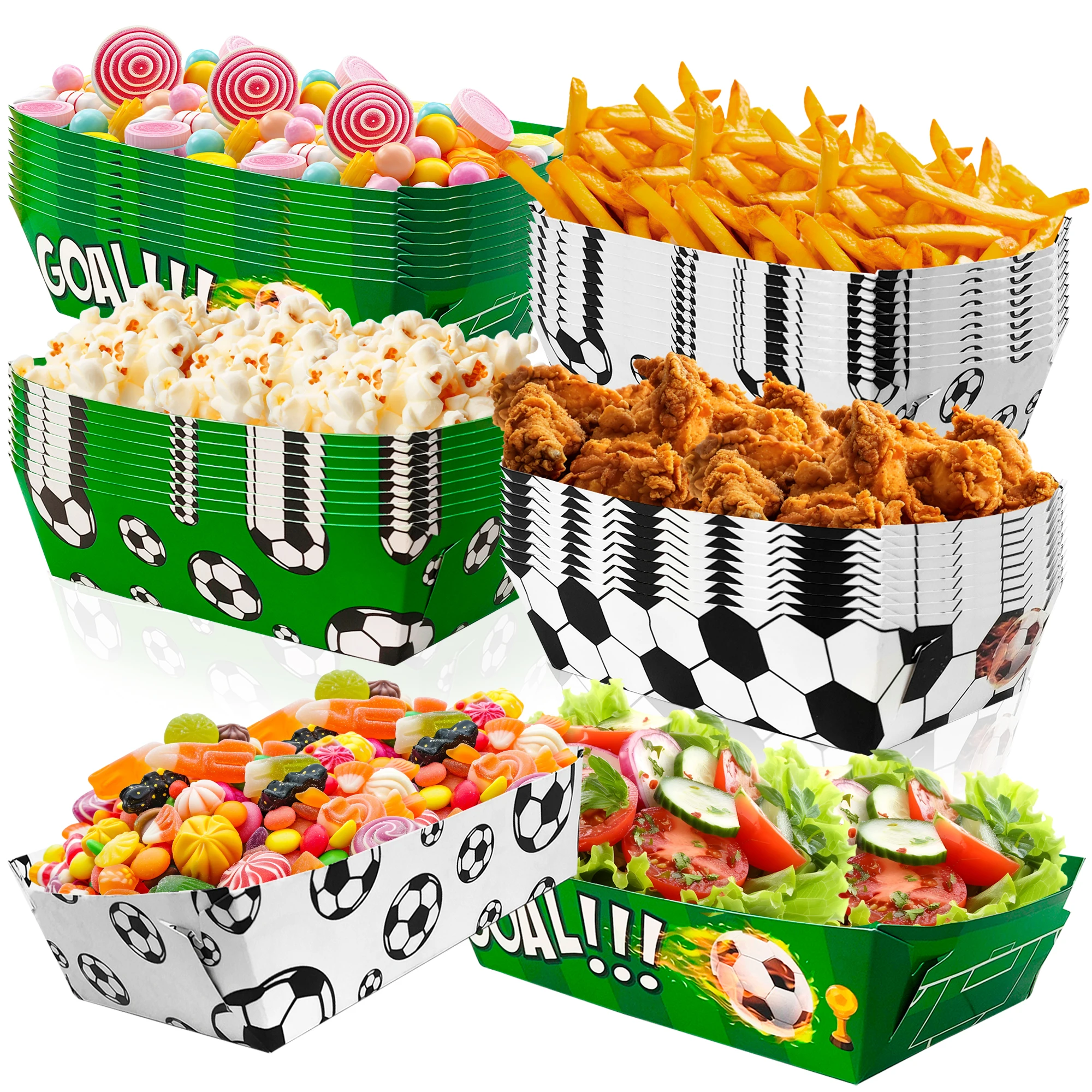 Bandeja para servir cumpleaños de fútbol, 36 Uds. Bandejas de papel de fútbol/bandeja para aperitivos de fútbol/bandejas de comida para fiesta de fútbol, barcos de comida para Nachos para fiesta de fútbol