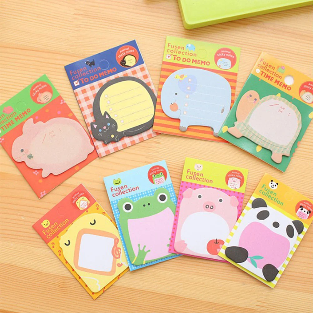 12 Sets Animal Cute Memo Stickers Adorable Portable Home Accessories Self-adhesive Pads Paper